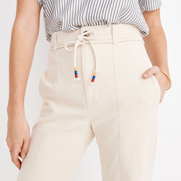 MADEWELL Tie-Waist Tapered Pants in Cream Missing Belt - Picture 5 of 8
